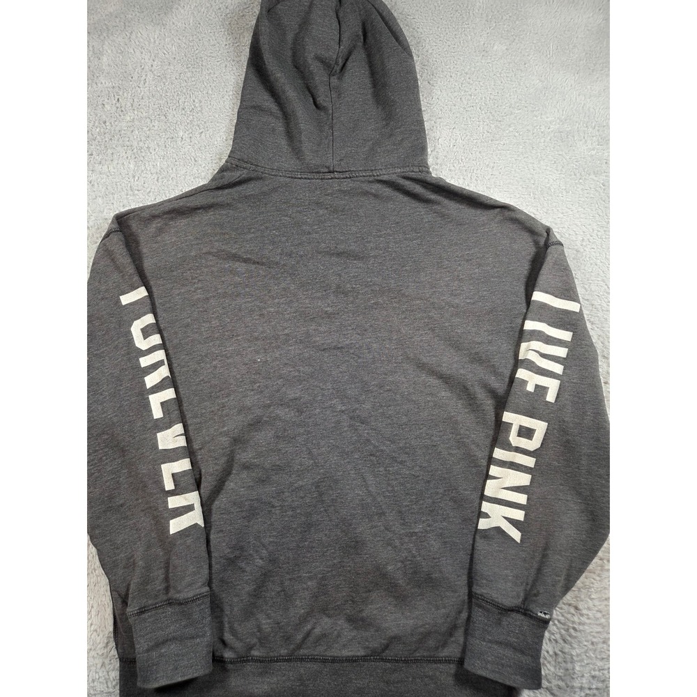 PINK Victoria's Secret Hoodie Medium Gray Women Floral Skull Zip Up Y2K Grunge - Picture 6 of 10
